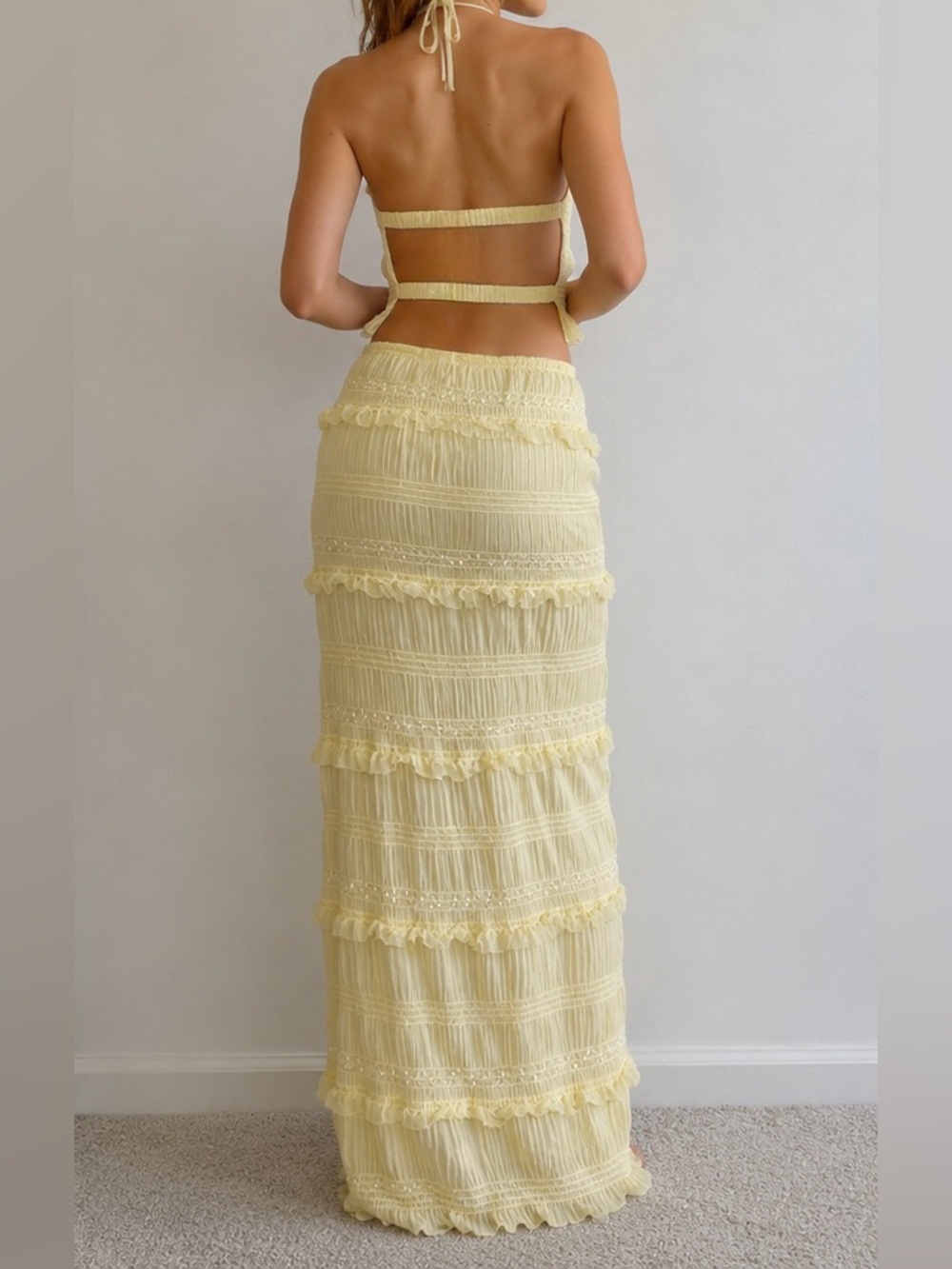 Elegant Yellow Ruffled Set - Skirt + crop top